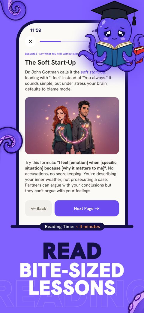 Factopus — a lesson screen with a worked example